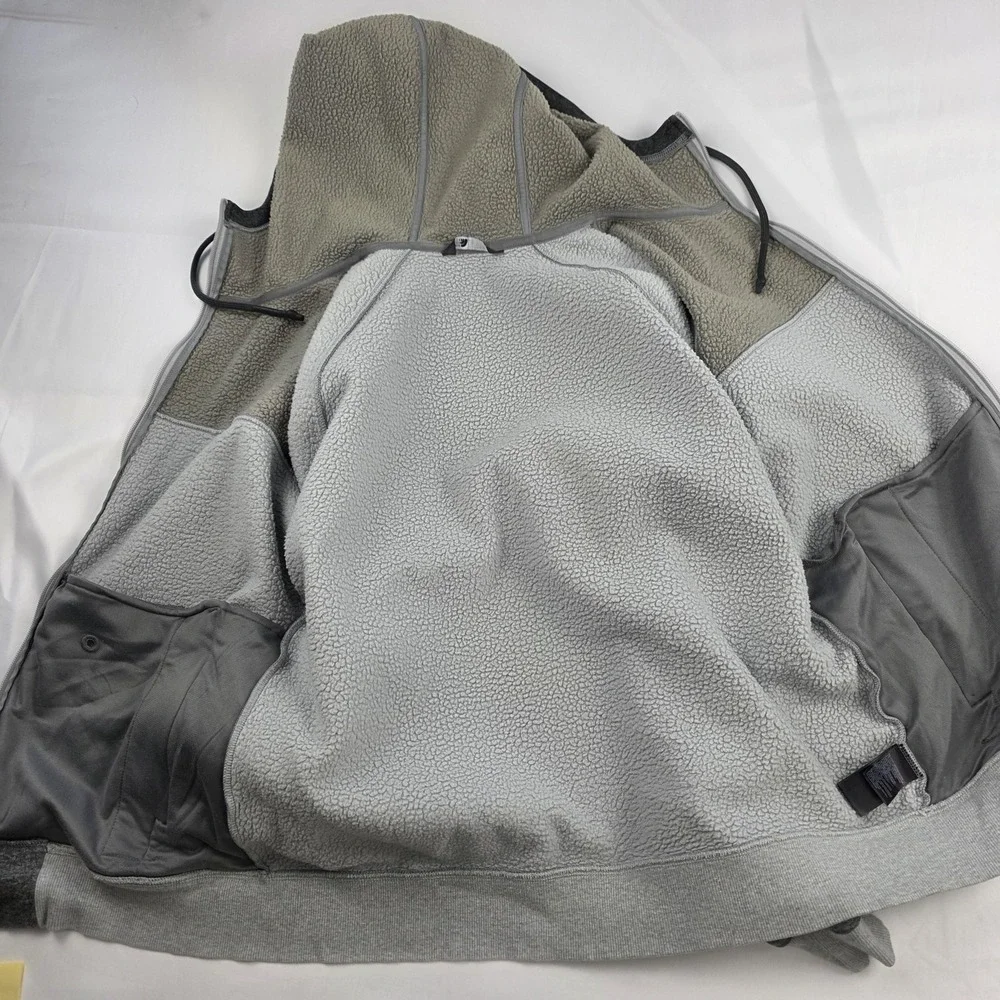 The North Face Hoodie Mens Large Gray Full Zip Sherpa Fleece Colorblock